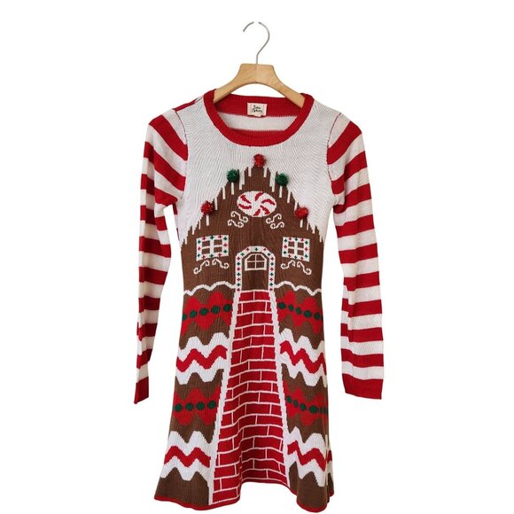 Born Famous Gingerbread House Christmas Ugly Sweater Dress Winter Party Cute - Picture 1 of 11